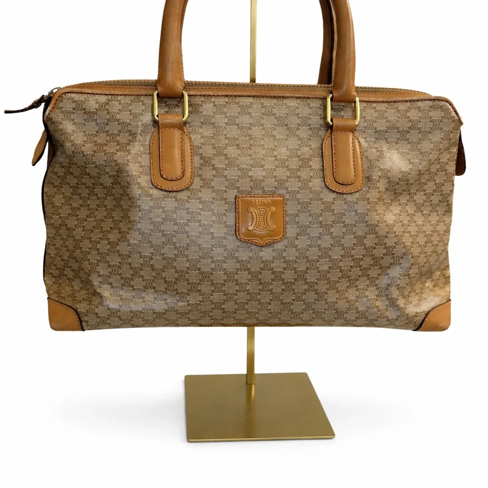 Authentic Vintage Celine Macadam Boston BagTriomphe Canvas Leather Italy Entrupy - Picture 2 of 13